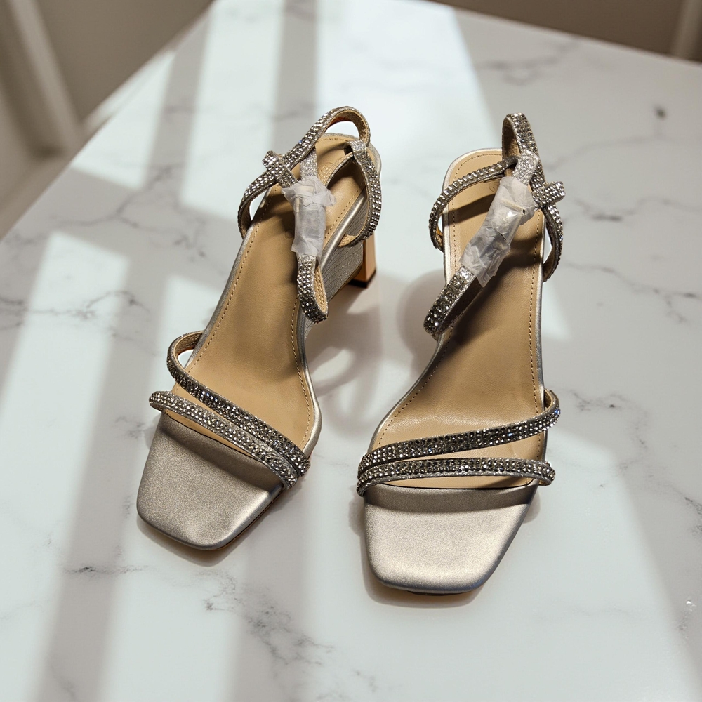 NWOT Size 5.5 Silver G,itterWedge Shoes with straps